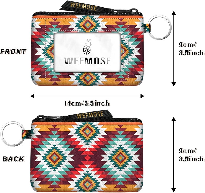 WEFMOSE Small Wallet Keychain with Clear ID Window Zipper Cute ID Case Coin Purse for Women Water Resistant Coin Pouch-Western Aztec Keychain Wallet - Image 3